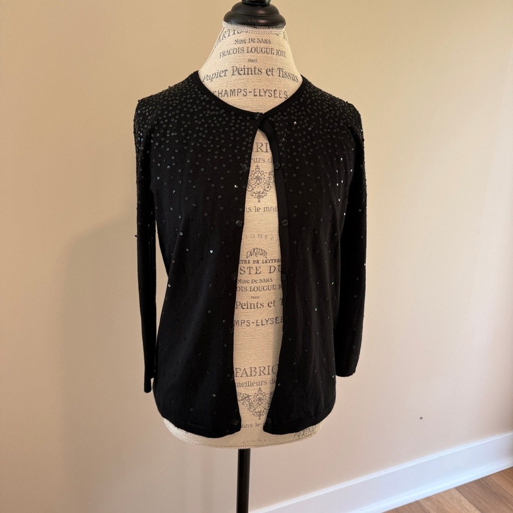 Sigrid Olsen Women's Black Sequined Silk/Nylon Cardigan Size S NWT
